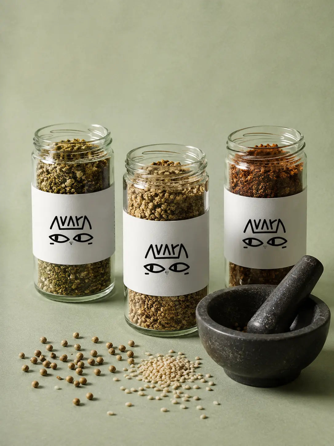 AVARA hand-pounded masalas and stone mortar
